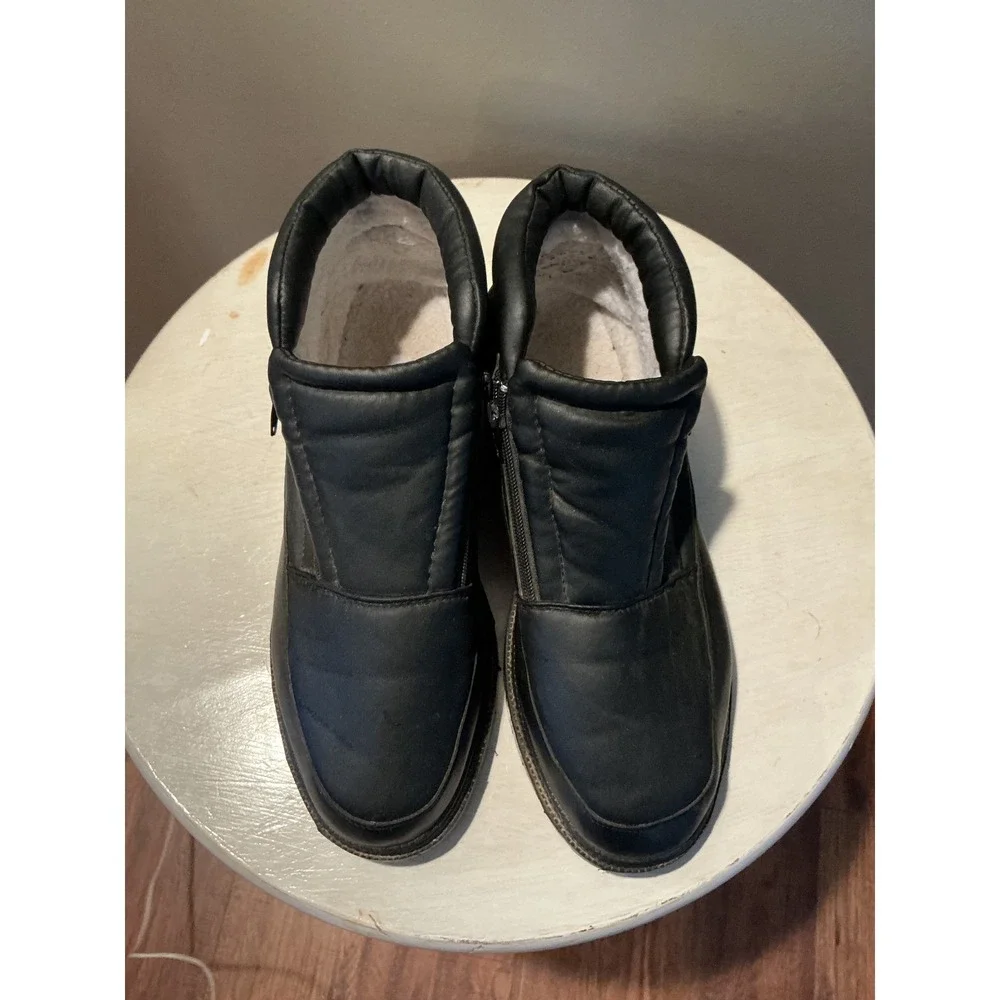Mens Black Winter Snow Boots‎ Sherpa Lined Side Zip Waterproof Size 12